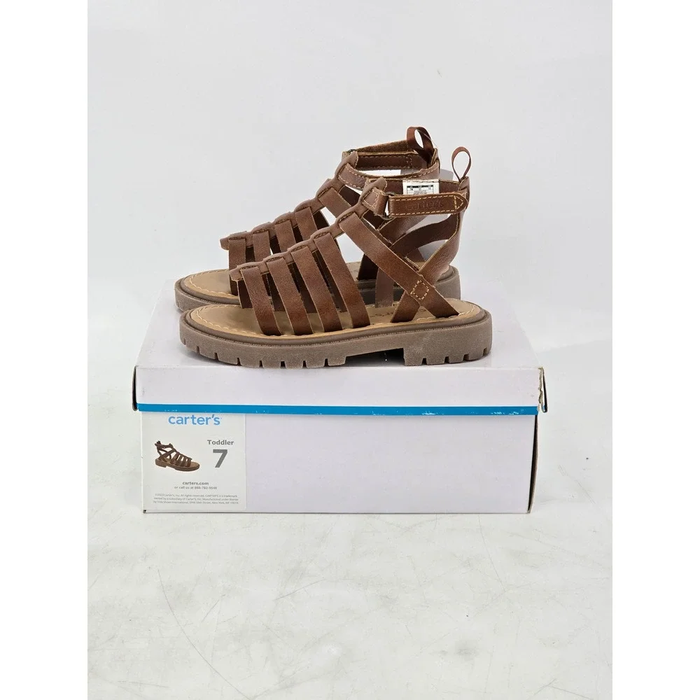 Carter's Ronda Gladiator Sandals Toddler 7 Brown Strappy Ankle Hook Loop - New